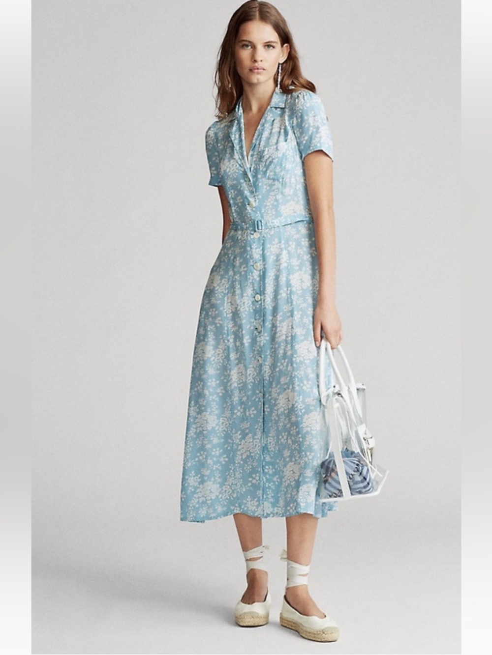 Polo Ralph Lauren BabyBlue Floral Fit n Flare Midi Dress w/matching Belt